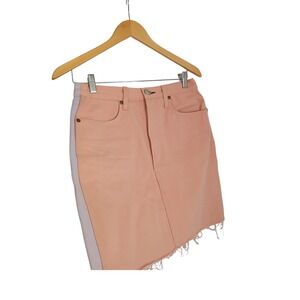 Rag & Bone Two-Tone Peach Lilac Denim Mini Skirt Raw Hem 27 USA Made NWOT $225